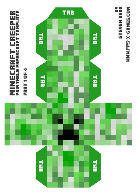Fpsxgames Large Minecraft Creeper Free Papercraft Printable Template