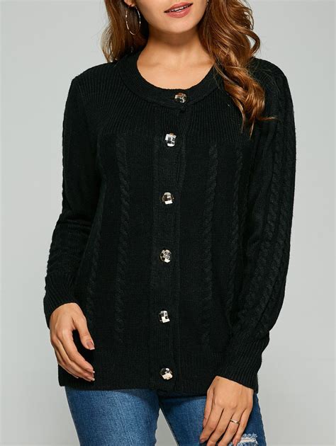 41 Off 2021 Cable Knit Cardigan With Buttons In Black Dresslily