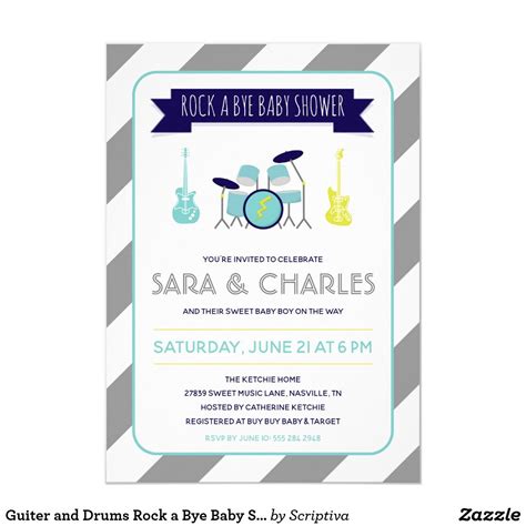 Guiter And Drums Rock A Bye Baby Shower Invitation Zazzle Baby