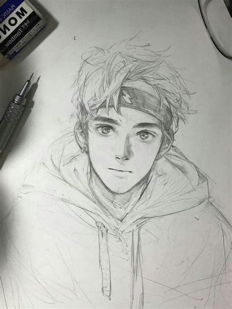 Boy Black And White Pencil Sketch Anime Drawing Ideas Rubber D13