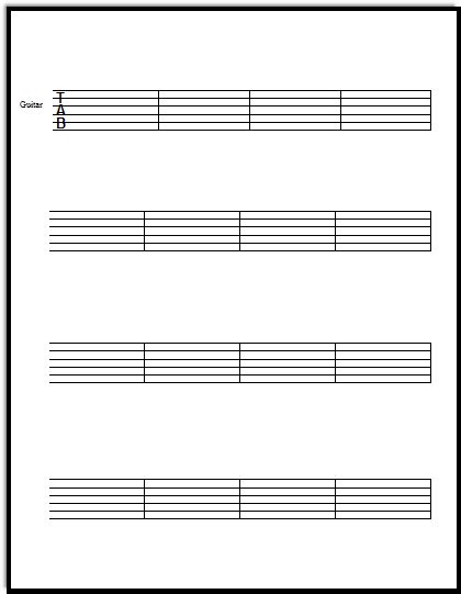 Free Guitar Tablature Paper For Teachers Downloadable And