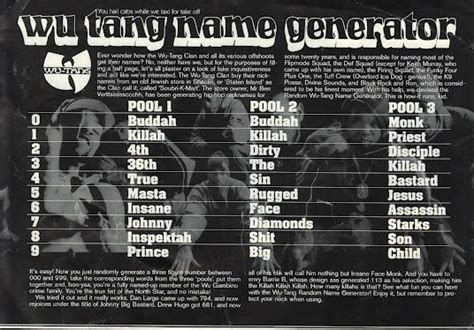 Wu Tang Name Generator Wu Tang Clan Names Name Generator Rap Name