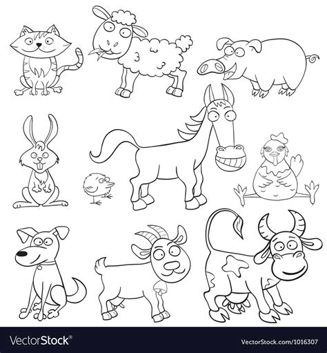 Coloring Book With Farm Animals Royalty Free Vector Image
