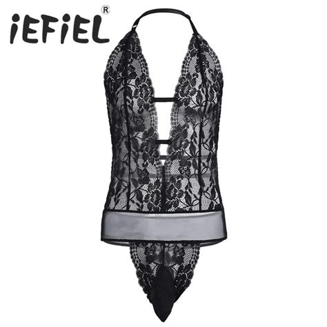 Buy Iefiel New Arrival Sexy Mens Lingerie Halter Backless See Through Lace