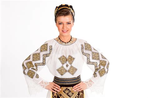 Portrait Of A Romanian Woman Wearing Traditional National Costume