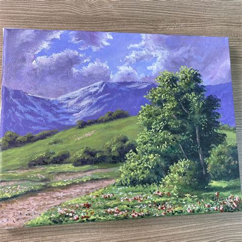 Acrylic Painting Mountain Meadow Landscape Original Painting Etsy
