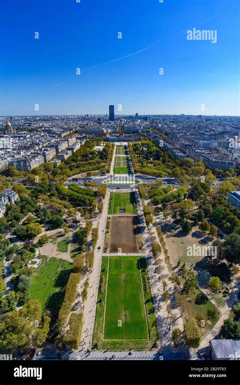 Aerial View Of Champ De Mars Park From Eiffel Tower Paris France