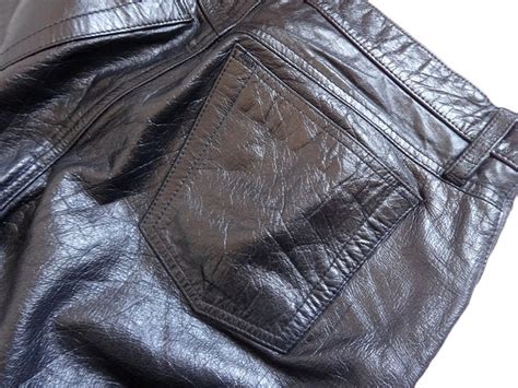 Vintage Black Unisex Genuine Leather Pants Front Buttons Etsy