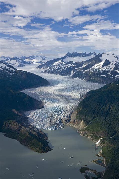 Aerial View Of Mendenhall Glacier Winding Its Way Down From The Juneau