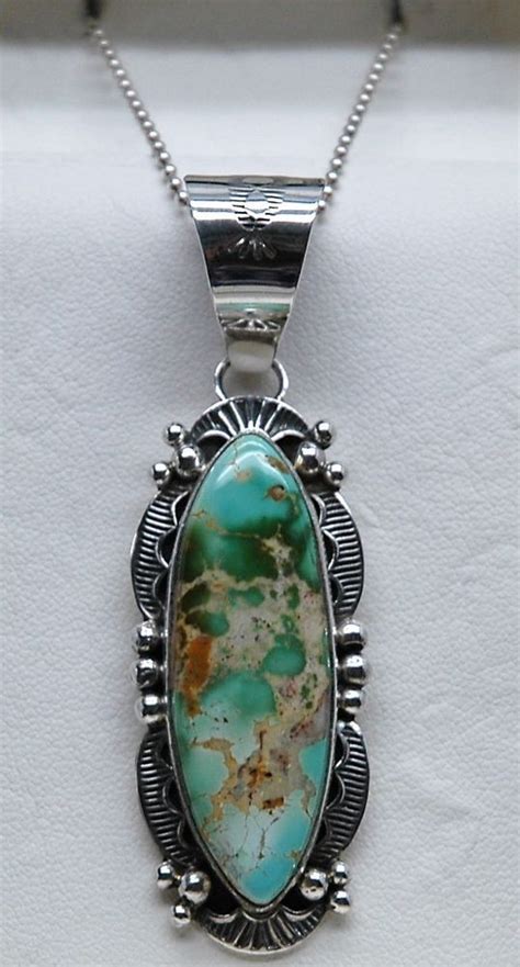 Navajo Native American Royston Turquoise Pendant Necklace By M Spencer
