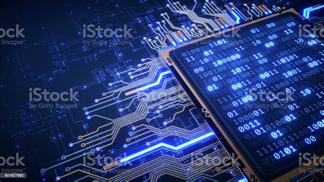 Cpu With Binary Numbers And Blueprint Stock Photo Download Image Now