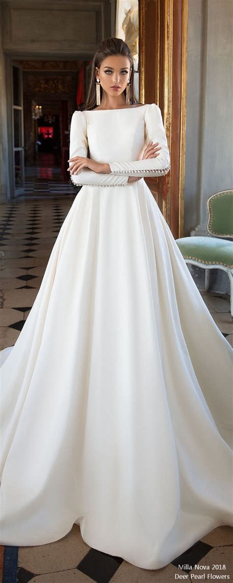 Gallery Boho Long Sleeve Wedding Dress Deer Pearl Flowers 2023