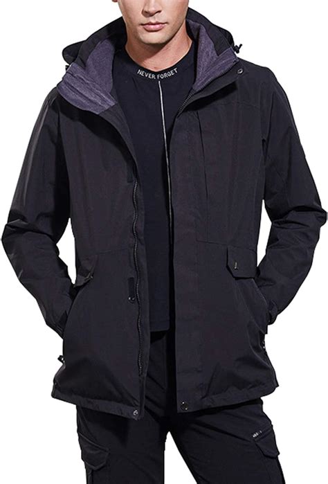 lieoagb mens 3 in 1 jacket waterproof rain warm jacket outdoor hooded with detachable inner