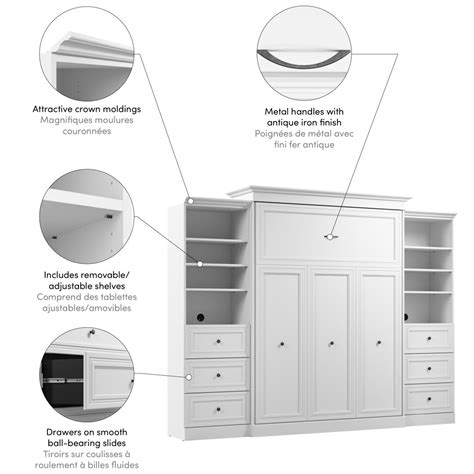 Versatile Queen Murphy Bed And 2 Closet Organizers With Drawers 115w