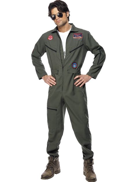 Top Gun Costume Adult Flight Suit Pilot Fancy Dress Uniform Mens Ladies