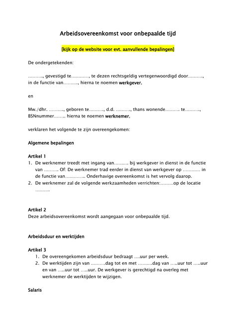 Voorbeeld Arbeidsovereenkomst Dental Info Vrogue Co