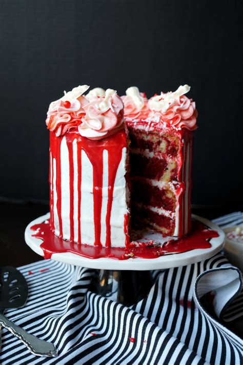 There is something so elegant about a red velvet cake. red velvet marble cake with bloody red ganache | The ...