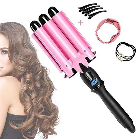 3 Barrel Tourmaline Wand Professional Large Beach Wave Curling Iron Salon Curlers With Lcd
