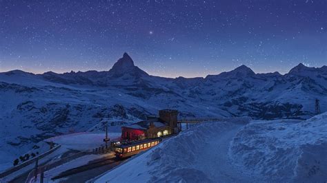 Winter Snow Mountains Night Zermatt Wallpaper Resolution1920x1080