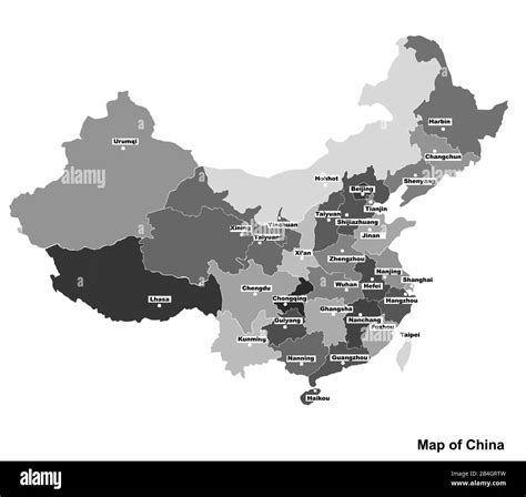 Karte Von China Mit Regionen Und St Dten Wei E Und Schwarze Grafik Mit