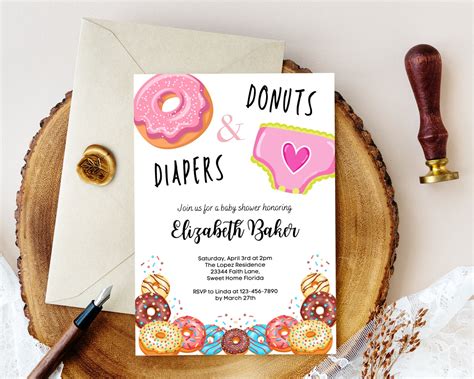 Donuts And Diapers Baby Shower Invitation Bundle Editable Etsy