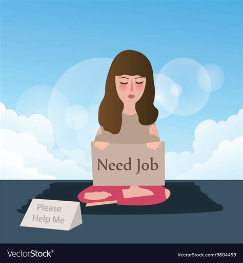 Woman Need Job Asking For Help Write In Cardboard Vector Image