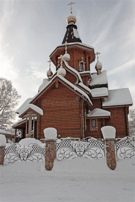 Wooden Russian Orthodox Church In Snowy Winter Stock Photo Image Of