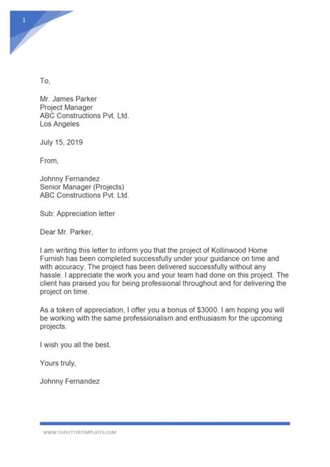 Appreciation Letter to Employee for Outstanding Performance Sample