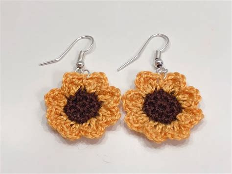 Crochet Sunflower Earrings Crochet Belt Thread Crochet Crochet