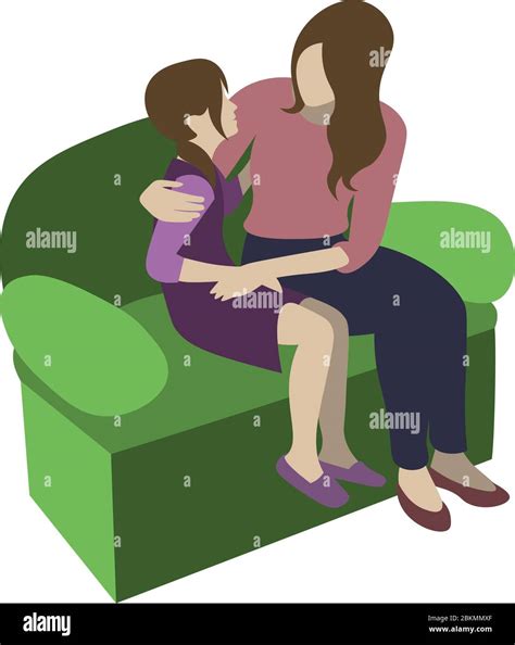 mother hugging her daughter on the sofa and takling with her stock vector image and art alamy