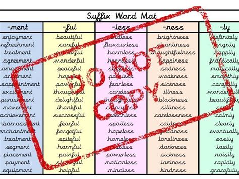 Suffix Word Mat Year 2 Ks1 Ful Ness Less Ment Ly Teaching Resources