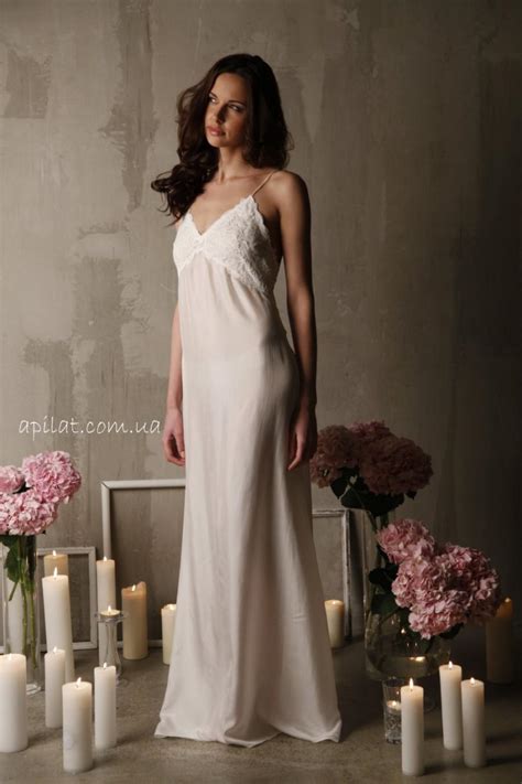 Long Silk Bridal Nightgown With Open Back And Lace F12 Lingerie Bridal Lingerie Wedding