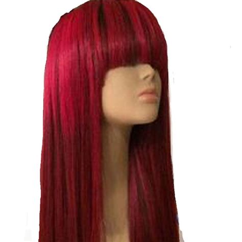 99j Red Human Hair Wig Burgundy Lace Front Wig With Bangs Straight Hair Preplucked Lace Wig For