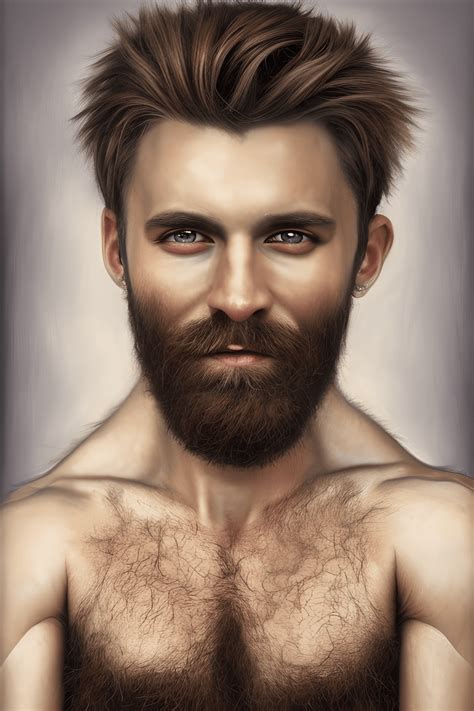 Stunning 8k Hyper Detailed Oil Panting Of A Bearded Gay Man With A Hairy Chest In The Style Of