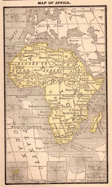 1888 Antique Africa Map Rare Miniature Vintage Map Of Africa 4307