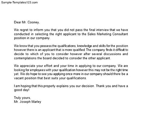 Employment Candidate Rejection Letter Sample Templates