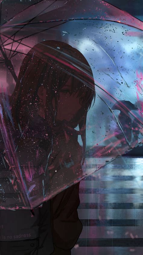 Download Wallpaper 1350x2400 Girl Umbrella Anime Rain
