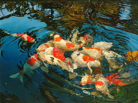 Several Orange And White Koi Fish Swimming In A Pond