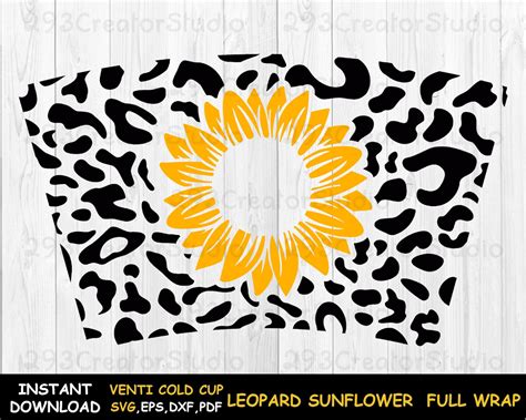 Leopard Sunflower Full Wrap Svg Cheetah Print Venti Cold Cup Etsy