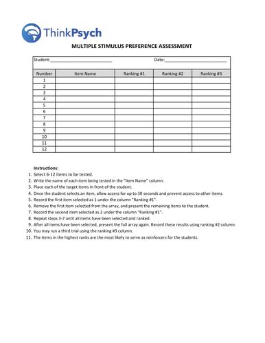 Free Preference Assessment Data Sheets Aba And Special Education Teaching Resources
