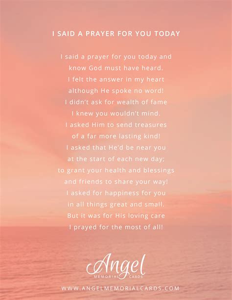 I said a prayer for you today poem. 'I said a prayer for you today' funeral memory poem for ...