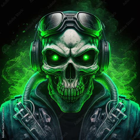 Stockillustratie Avatar Skull Skeleton With Toxic Bright Green Color