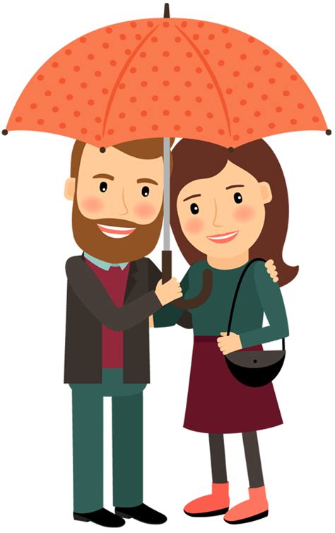 Happy Cartoon Couple Under Umbrella In Love Hugging Free Stock Photos