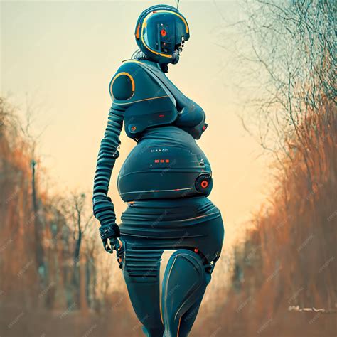 Страшная беременная женщина робот андроид старые металлические механизмы шестерни Премиум Фото