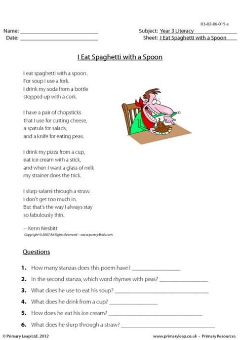 5th Grade Poetry Worksheet