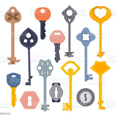 Set Of Vintage And Modern Keys And Keyholes Stock Illustration