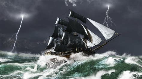 Sailing Ship In A Lightning Storm Stock Illustration Illustration Of