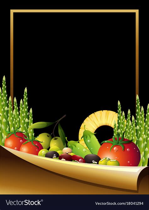 Border Template With Fruits And Vegetables Vector Image