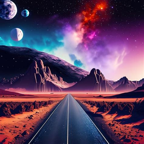 Premium Ai Image Space Landscape With Road To Lunar Mountains And
