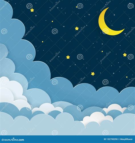 Half Moon Stars Clouds On The Dark Night Starry Sky Background